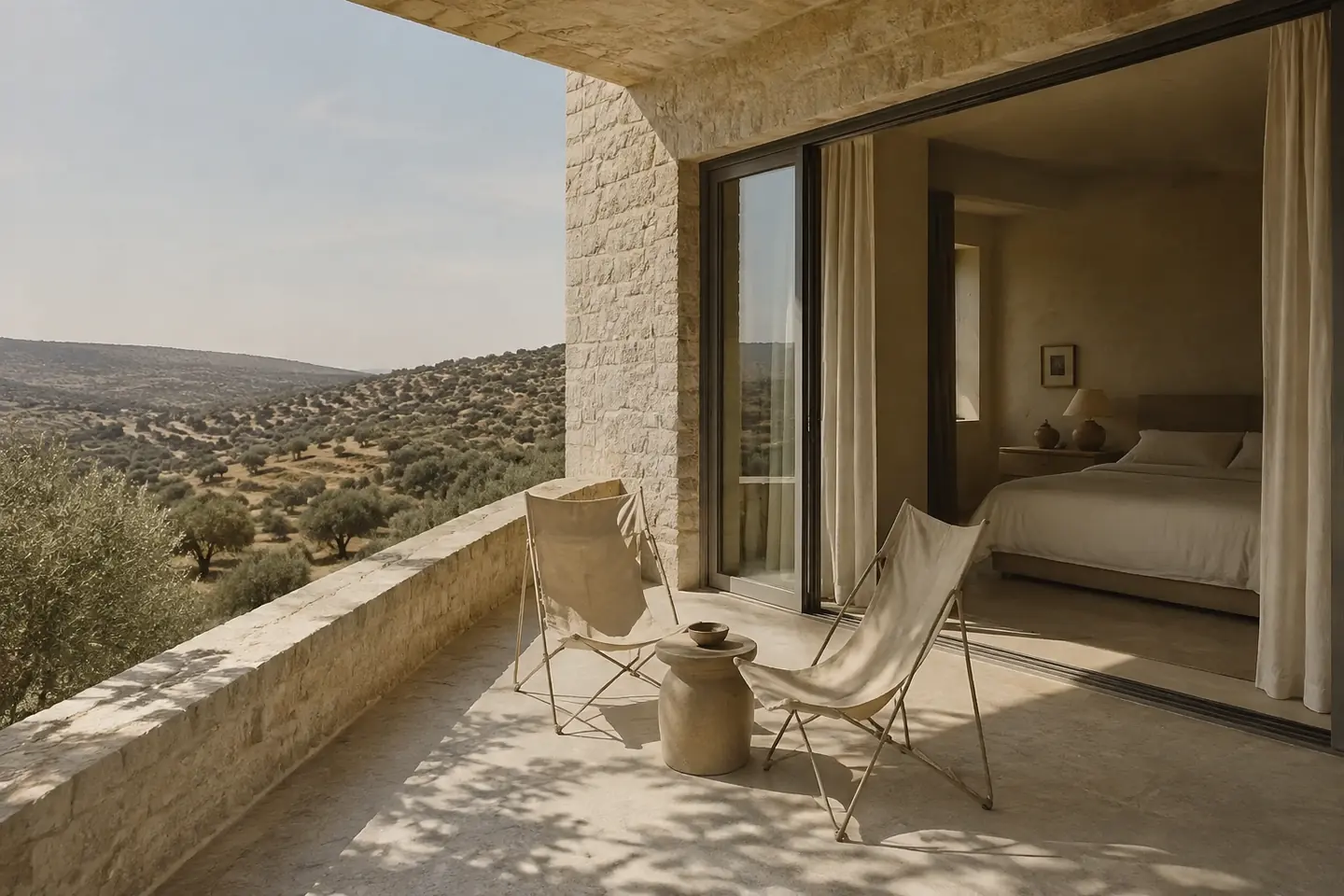 Terrace Suite with a shaded outdoor seating area and elevated valley views