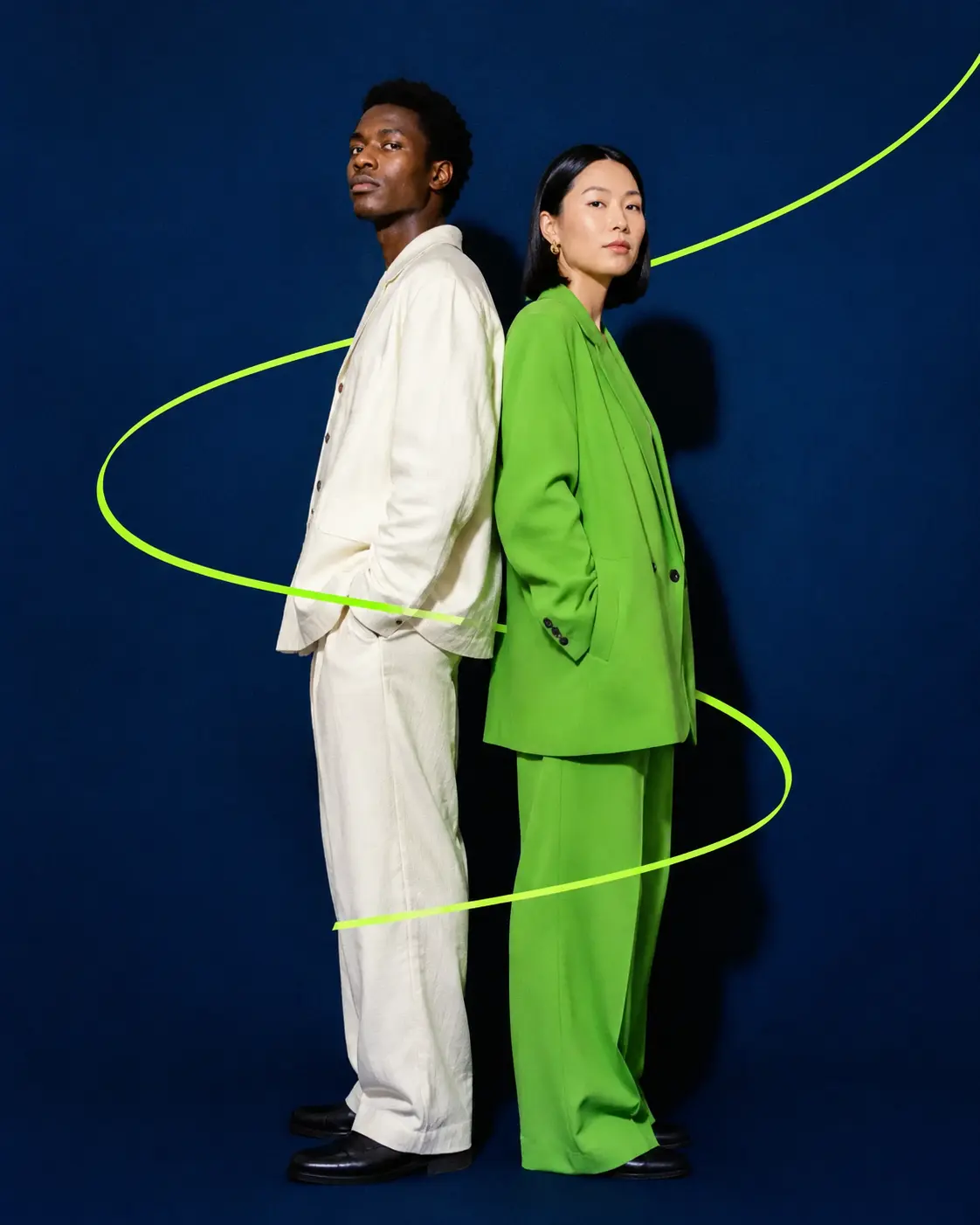 Two entrepreneurs in an editorial studio portrait